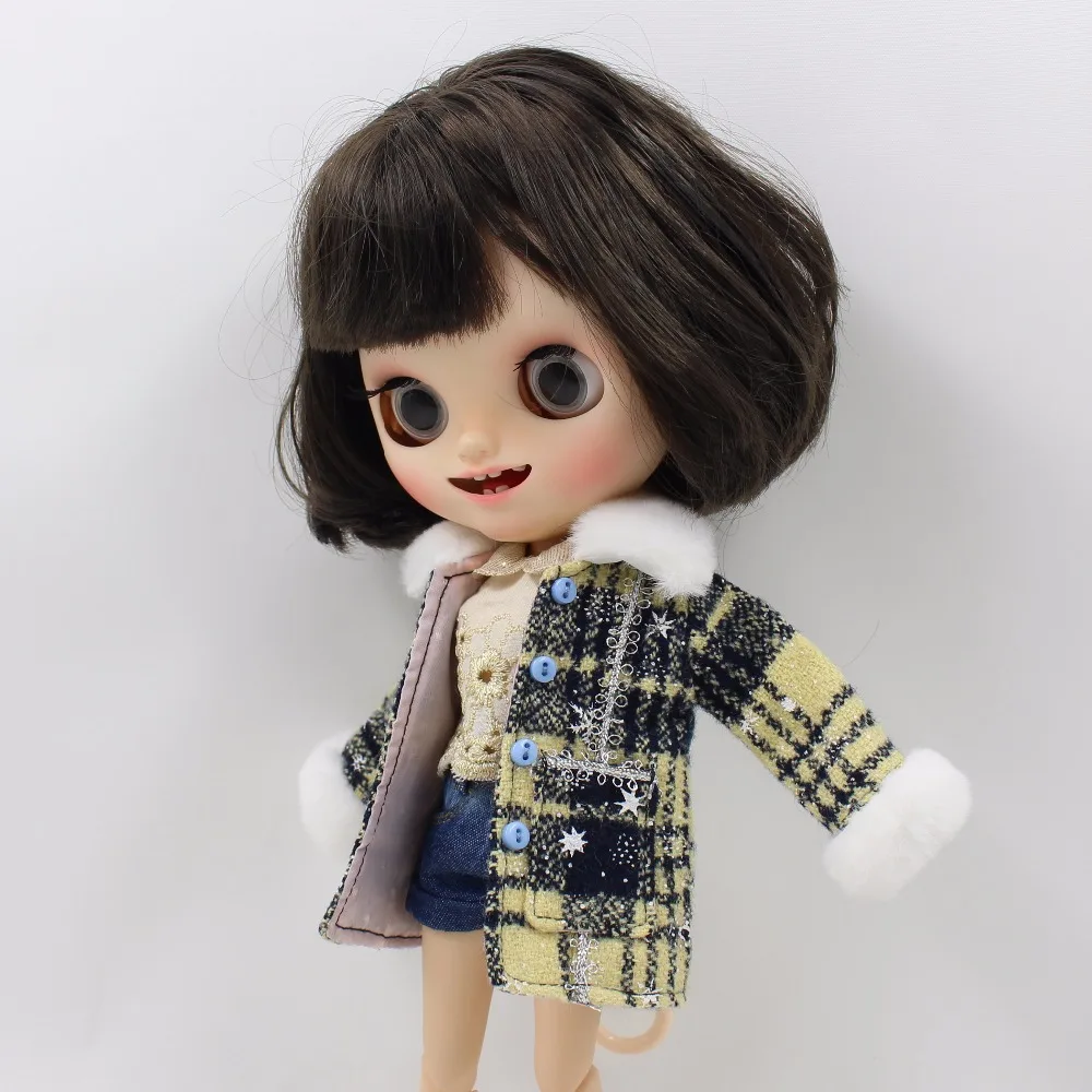 ICY DBS Blyth doll clothes coat purple green gingham winter outfit