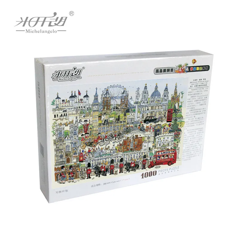 Michelangelo Wooden Jigsaw Puzzles 500 1000 Pieces London Town Cartoon Educational Toys Decorative Wall Painting Gift Home Decor