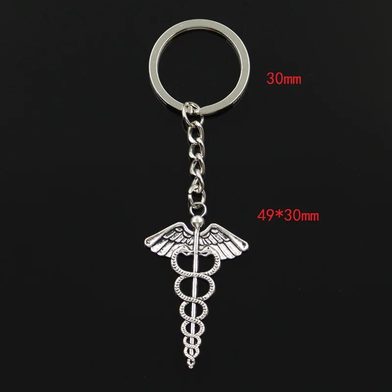 New Fashion Keychain 49x30mm Caduceus Medicine Symbol Pendants DIY Men Jewelry Car Key Chain Ring Holder Souvenir For Gift