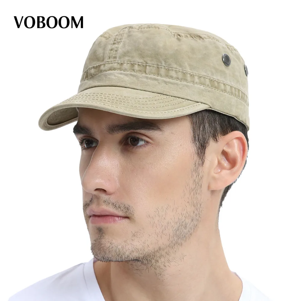 VOBOOM-gorra militar de algodón lavado para hombre y mujer, gorra de béisbol plana con agujero de aire ajustable, diseño de moda, para primavera y