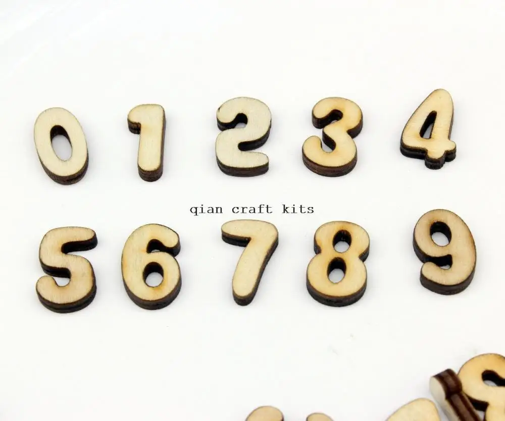 800pcs 0-9 random mix Number set, Numbers, Wood number, Natural, Wall clock, Kids, Home embellishment Charms