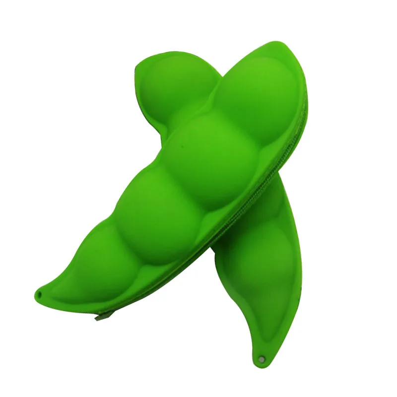 Sac à crayons en Silicone Kawaii, nouveauté, étui à crayons doux en forme de pois, mignon, papeterie scolaire pour enfants, plante verte,