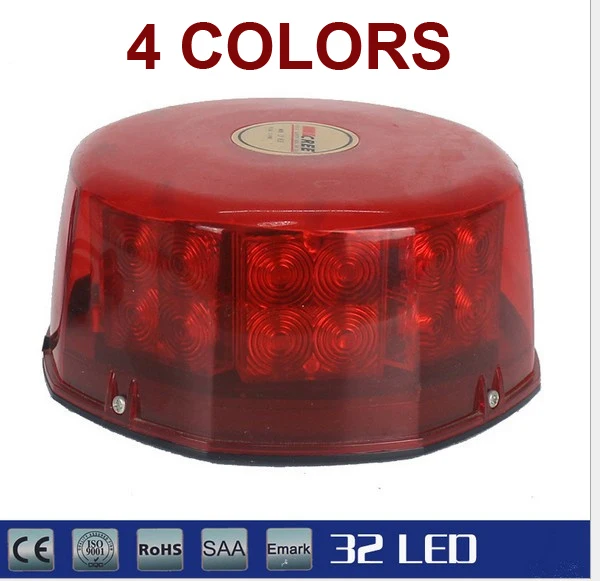 32 LED Amber Magnetic Beacon Light Emergency Warning Strobe Yellow red blue white Roof Round