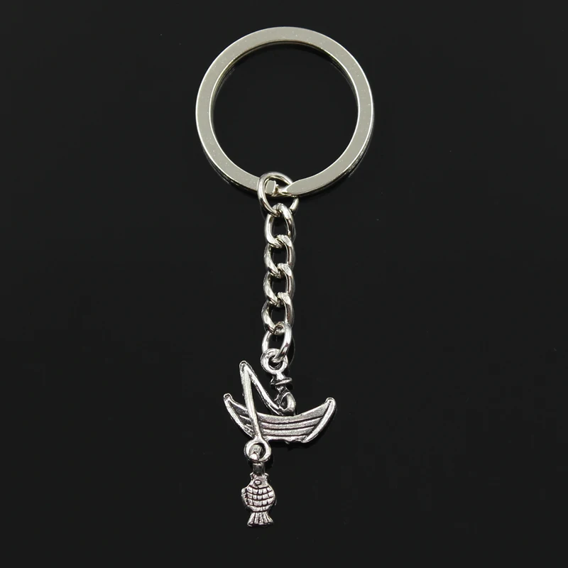 Fashion 30mm Key Ring Metal Key Chain Keychain Jewelry Antique Silver Color Plated Fisherman Fishing Boat 31x19mm Pendant