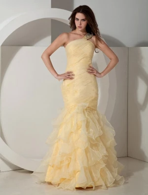 Narcis Galajurken 2024 Organza Ruches One Shoulder Kralen Zeemeermin Maxi Party Wear Sexy Formele Avondjurken Robe De Soiree