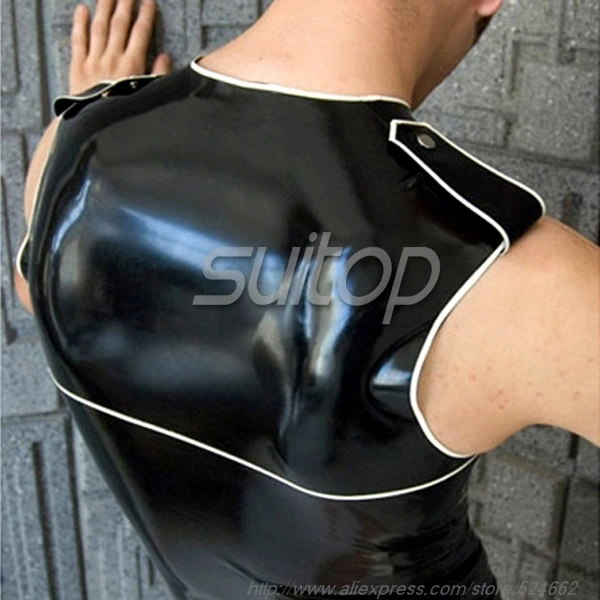 Men 's latex T-shirt Rubber Tee shirts top in black and white trim