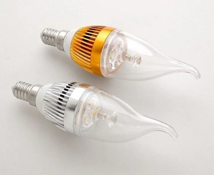 9W E14 LED Candle Light E14 Candle Bulb Spotlight 750LM 85-265V Cool/Warm White CE/RoHS Silver/Gold Shell