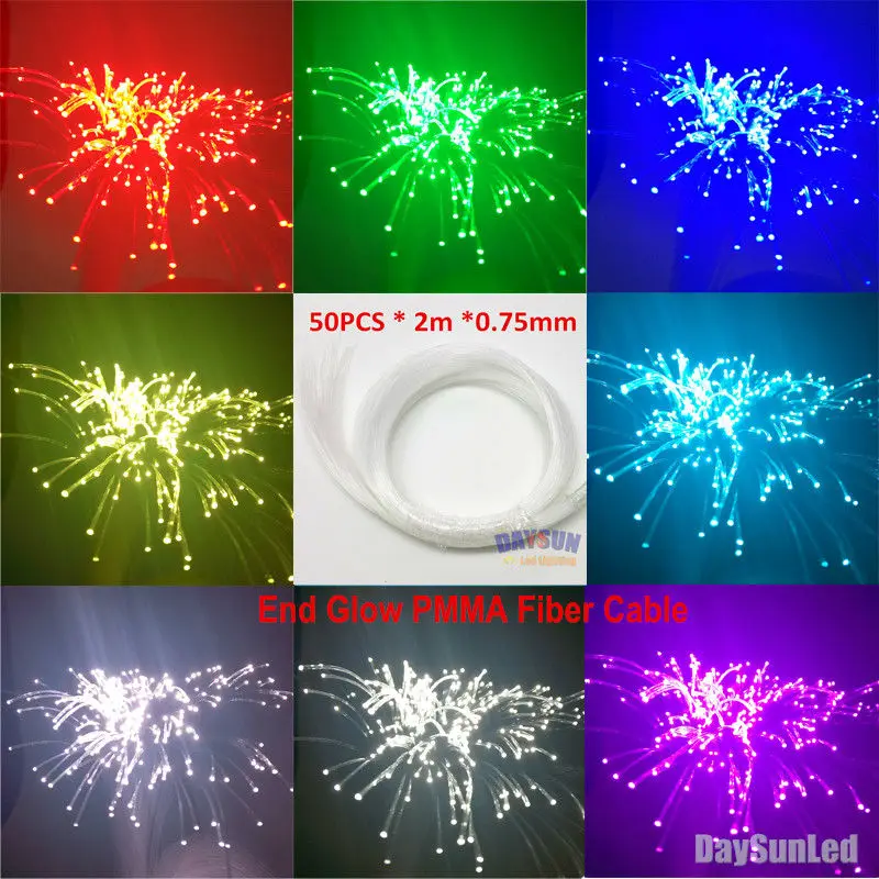 High Quality 50PCS 2M PMMA Fiber Cable End Glow Optic Fiber Cable for Ceiling Star Light + 2W Light Source Safe Lights for Kids