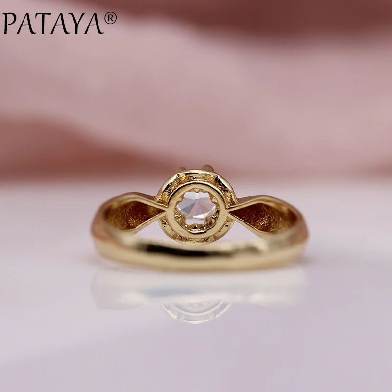 PATAYA New Fashion 585 Rose Gold Color Round Natural Zirconia Rings Women Girls Party Simple Noble Jewelry Cute Small Fine Ring