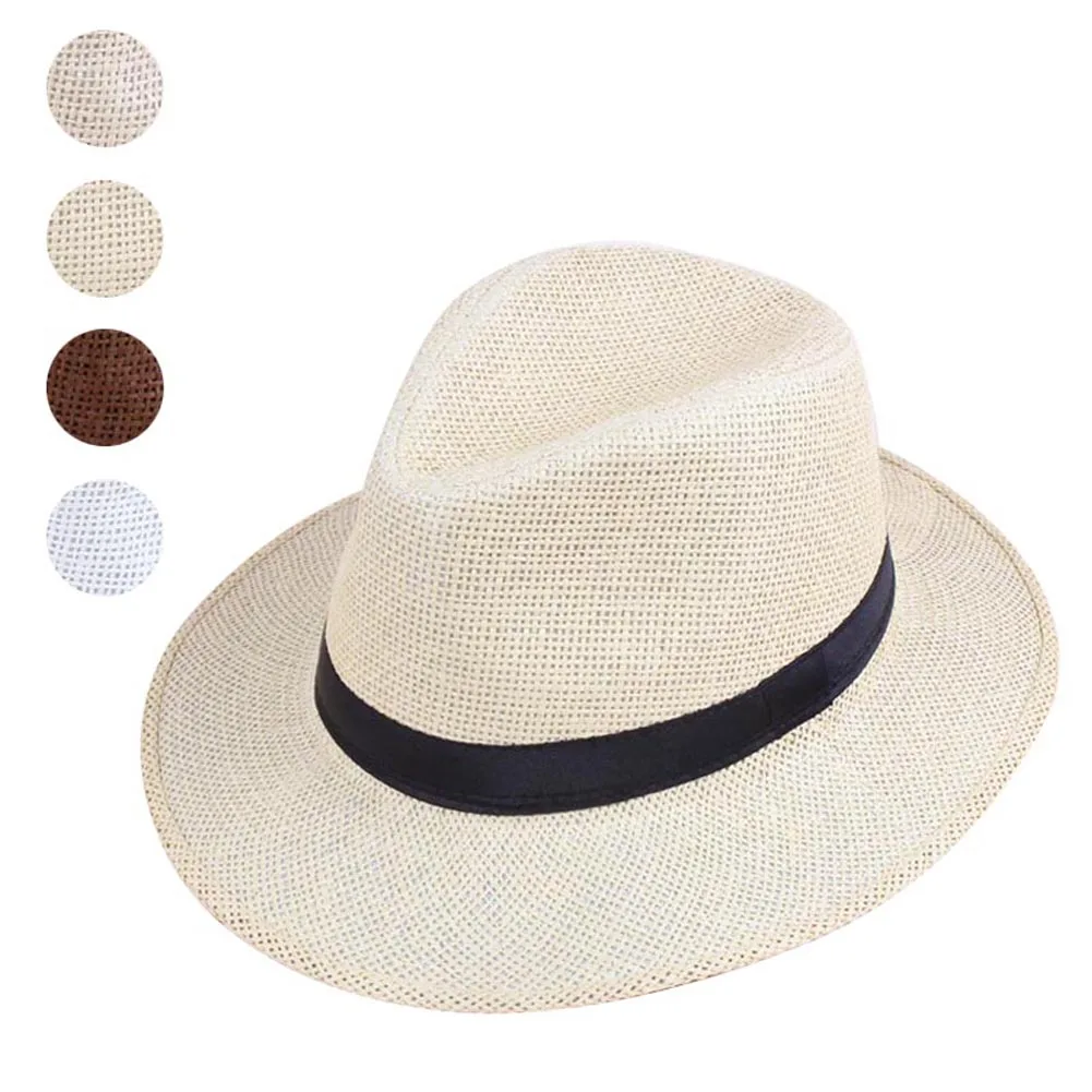 Men Straw Panama Hat Handmade Cowboy Cap Summer Beach Travel Fedoras Hat FS99