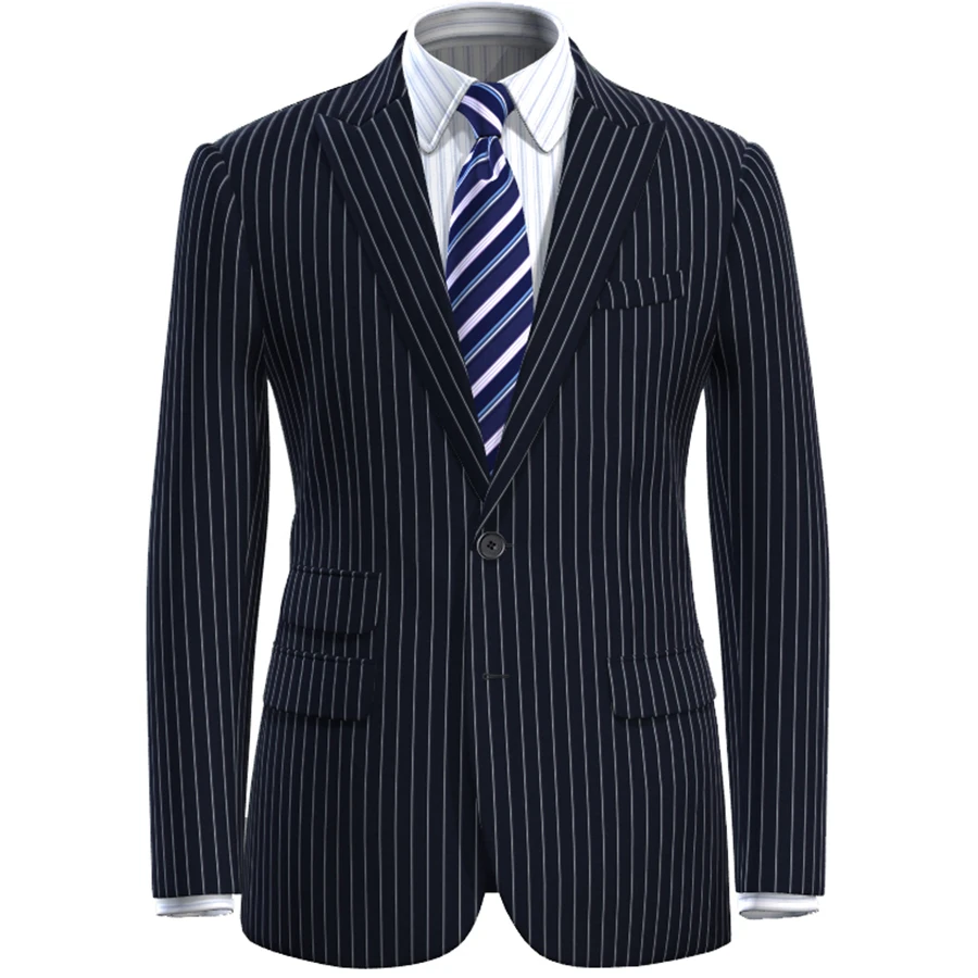 Midnight Blue Chalk Stripe Men Suit Tailor Made Mens Striped Suit, Bespoke Business Suits Ticket Pocket