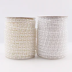 25 Meters 3mm+4*7mm Horse Eye Double Row Flatback Cotton Thread Pearl Chain Connection Bead For DIY Garment Accessories Decor