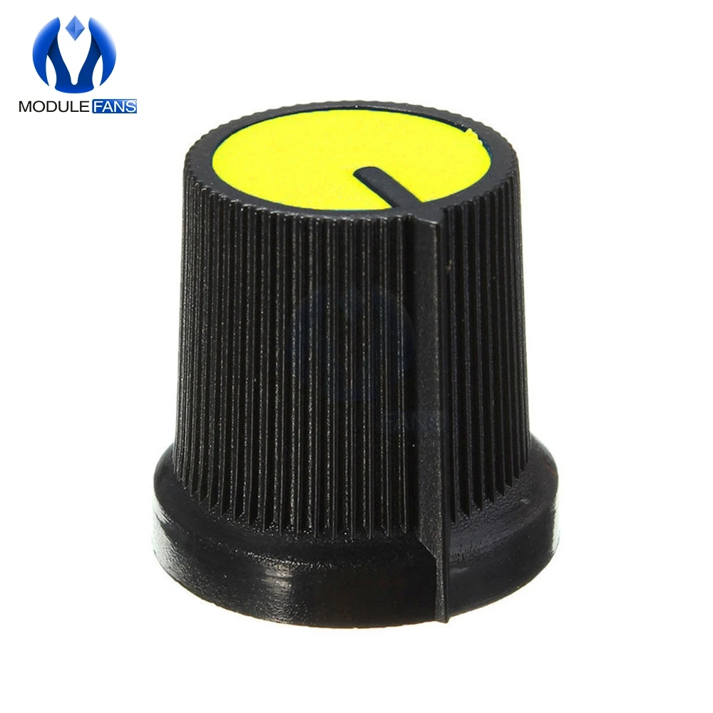 10pcs 6mm Knob Yellow Face Plastic For Rotary Taper Potentiometer Knob Hole Volume Control Controller Black CAPS Diy RK097G