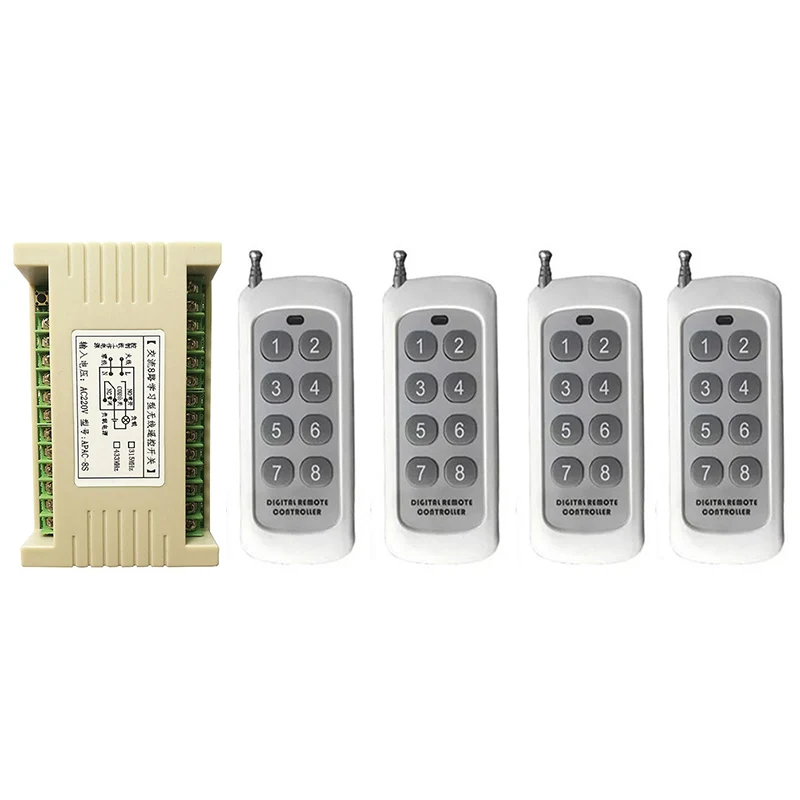 500m AC 220V 8 CH Channel 8CH RF Wireless Remote Control LED Light Bulb Switch System Receiver + Transmitter, 315 433 MHz