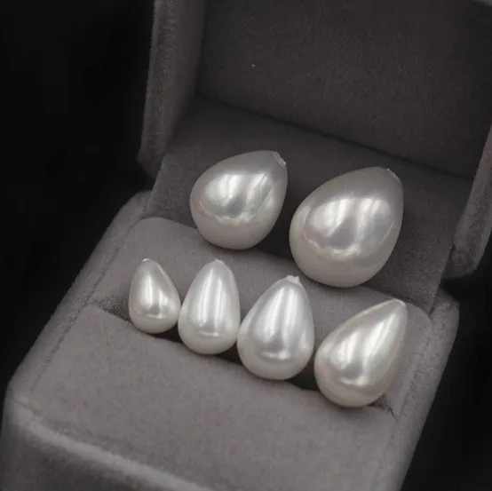 White Color Nice Quality South Sea Oyster Shell Pearls Tear Drop Shape Half Drilled Loose Pearls, 50pcs/lot