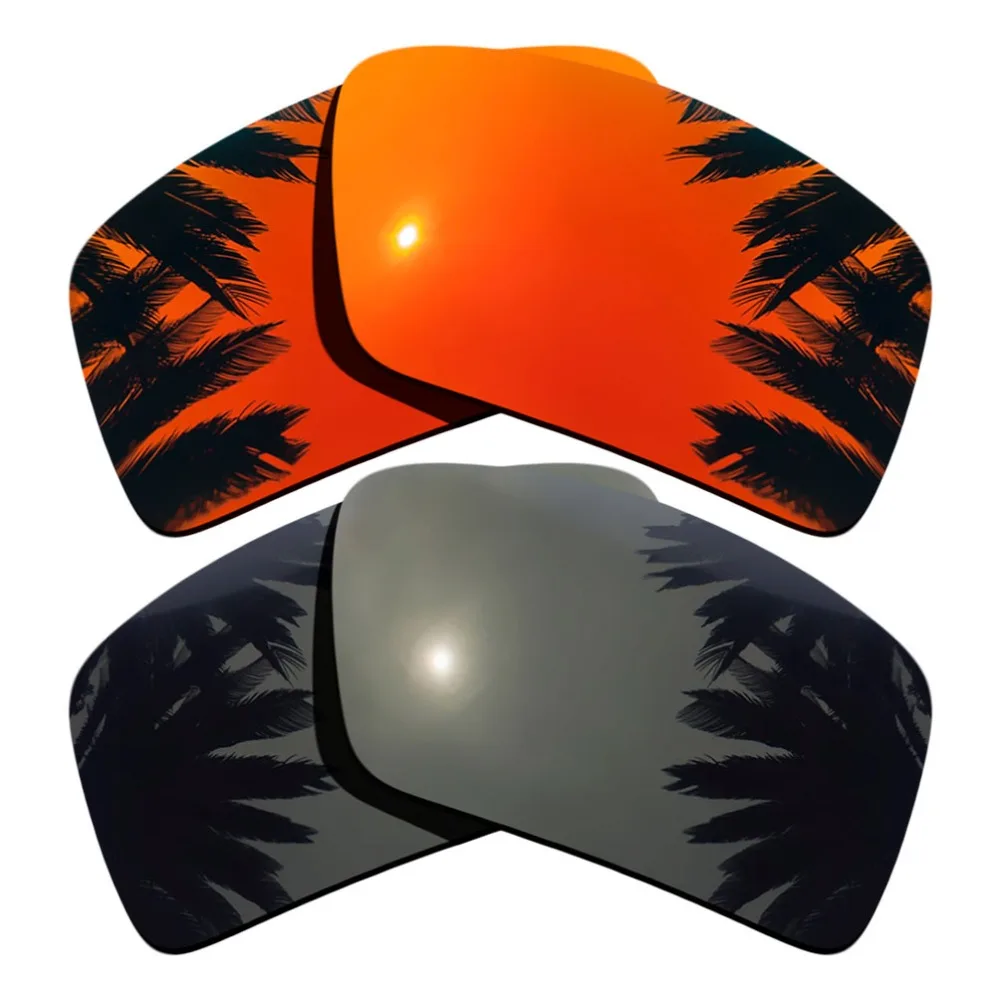 (Orange Red Mirrored Coating+Black) 2-Pairs Polarized Replacement Lenses for Eyepatch 2 100% UVA & UVB Protection