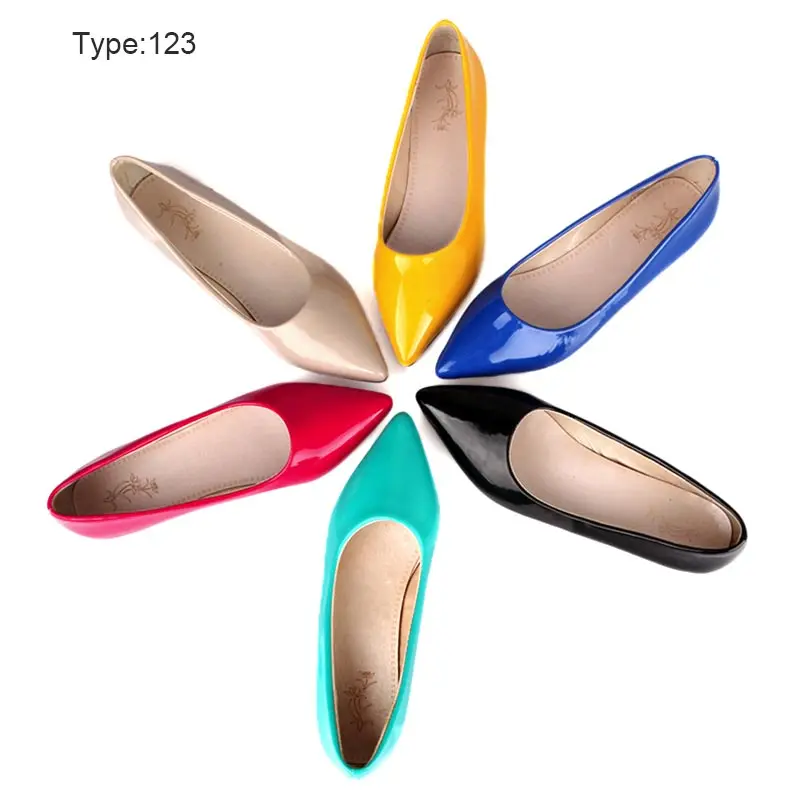 SGESVIER Spring Women Flats Blue Red Yellow Black Green Glossy Patent Leather Women Nude Flats Ladies Shoes Big Size 30-49 OX180