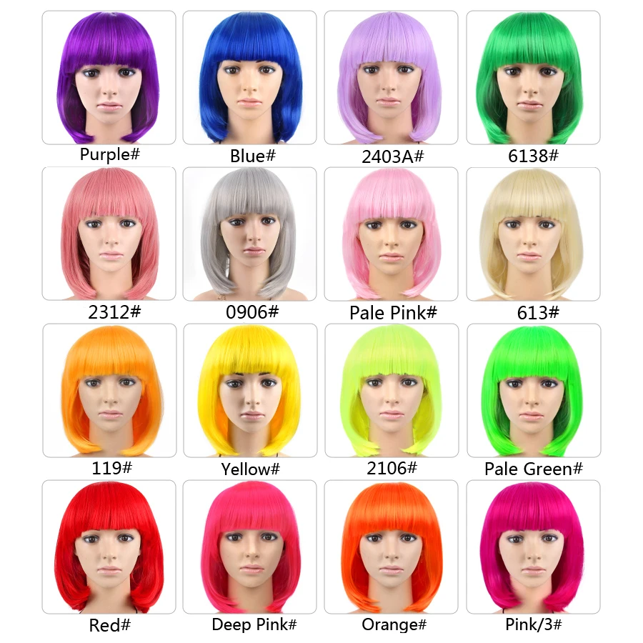 Cheaper Cosplay Wigs Synthetic Short Straight Bob Wig With Bangs Pink Purple Yellow Party Cap For Women Girl Lolita Wig