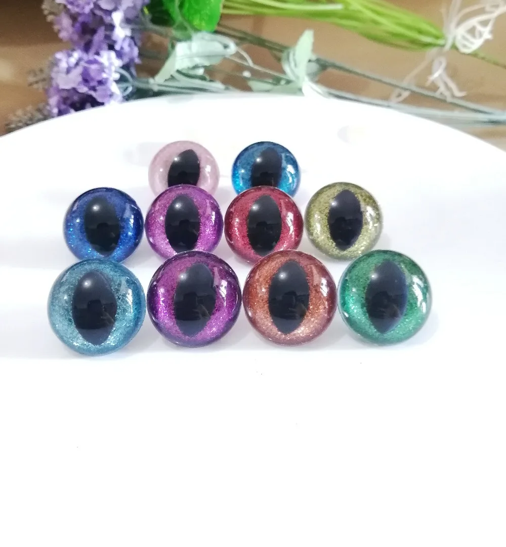 

20pcs/lot 25mm plastic clear safety toy cat eyes + glitter Nonwovens + hard washer for plush animal doll findings color option