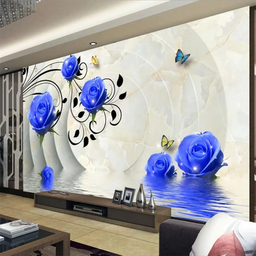 beibehang papel de parede 3d Custom wallpaper blue roses wall paintings Living room papel de parede infan health 3d wallpaper