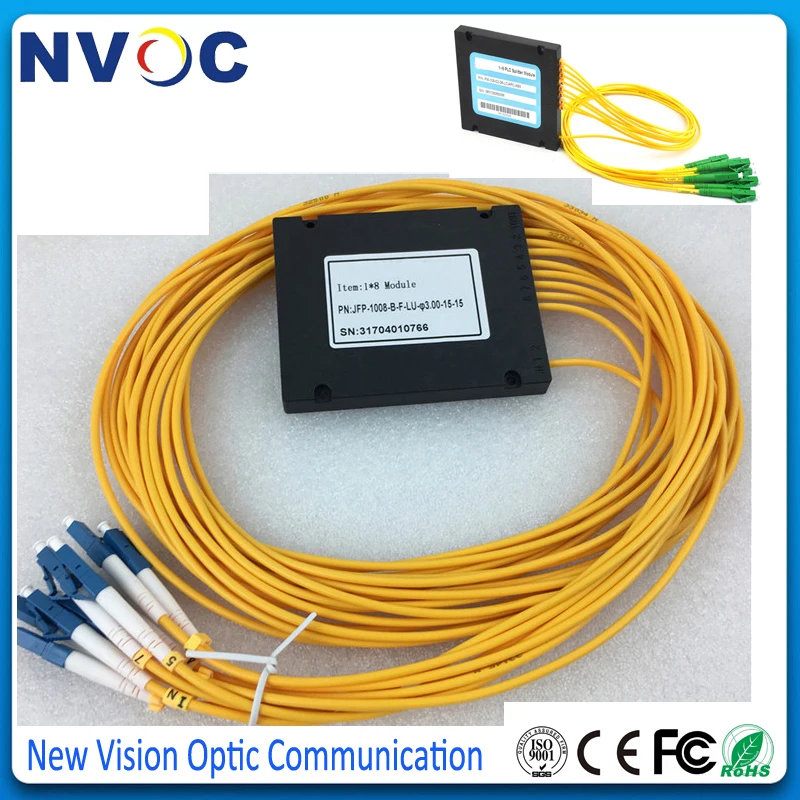 2Pcs FTTH 1*8 PLC Fiber Optic Splitter,8Way ABS-Box Package with LC FC SC STAPC SM Connector,2.0mm,1M,1X8 ABS Box FBT Module