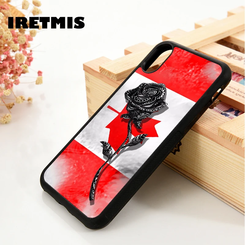 Iretmis 5 5S SE 6 6S phone case cover for iPhone 7 8 plus X Xs 11 Pro Max XR Canadian flag rose canada floral flower maple leaf