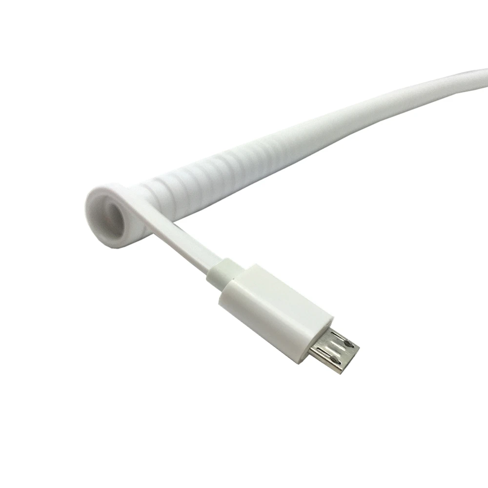 micro usb male to male spring Retractable stretch cable sync data charge 2.5m white