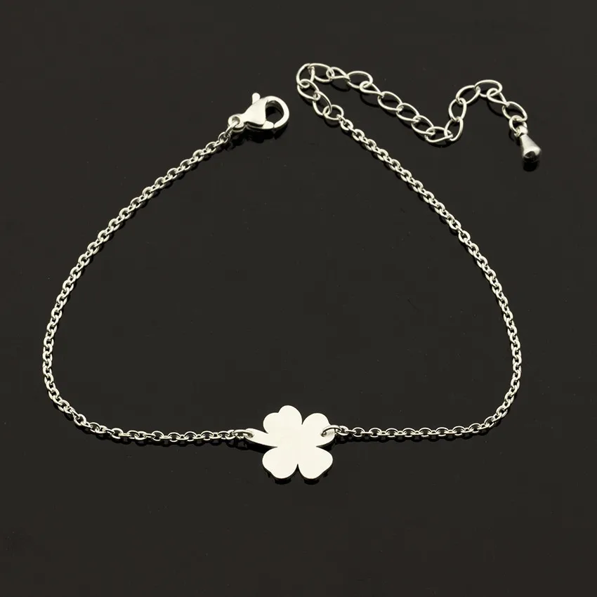 Stainless Steel Good Luck Wish Four Leaf Clover Bracelet For Women Best Friends Pulseras Bileklik Shamrock St. Patrick\'s Day