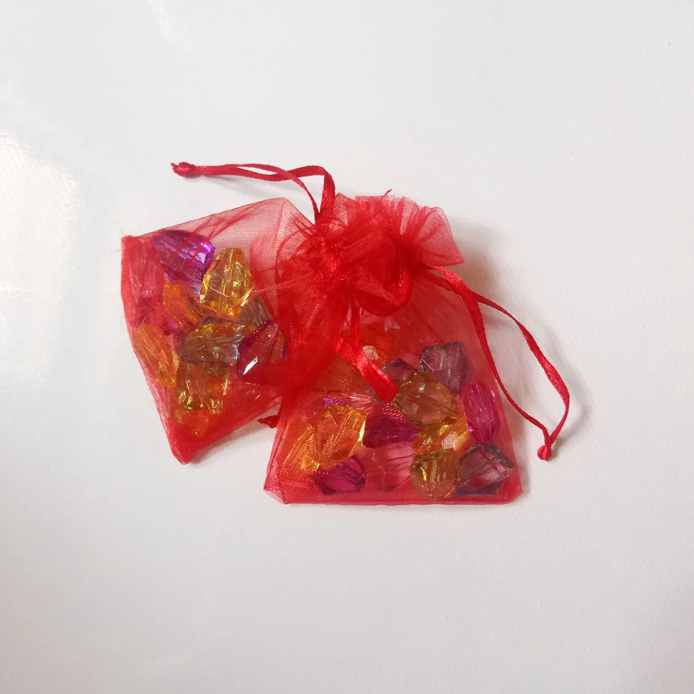 Bolsas de regalo rojas para joyería y embalaje, bolsa de Organza con cordón, almacenamiento de viaje para exhibición, bricolaje, 100 Uds.