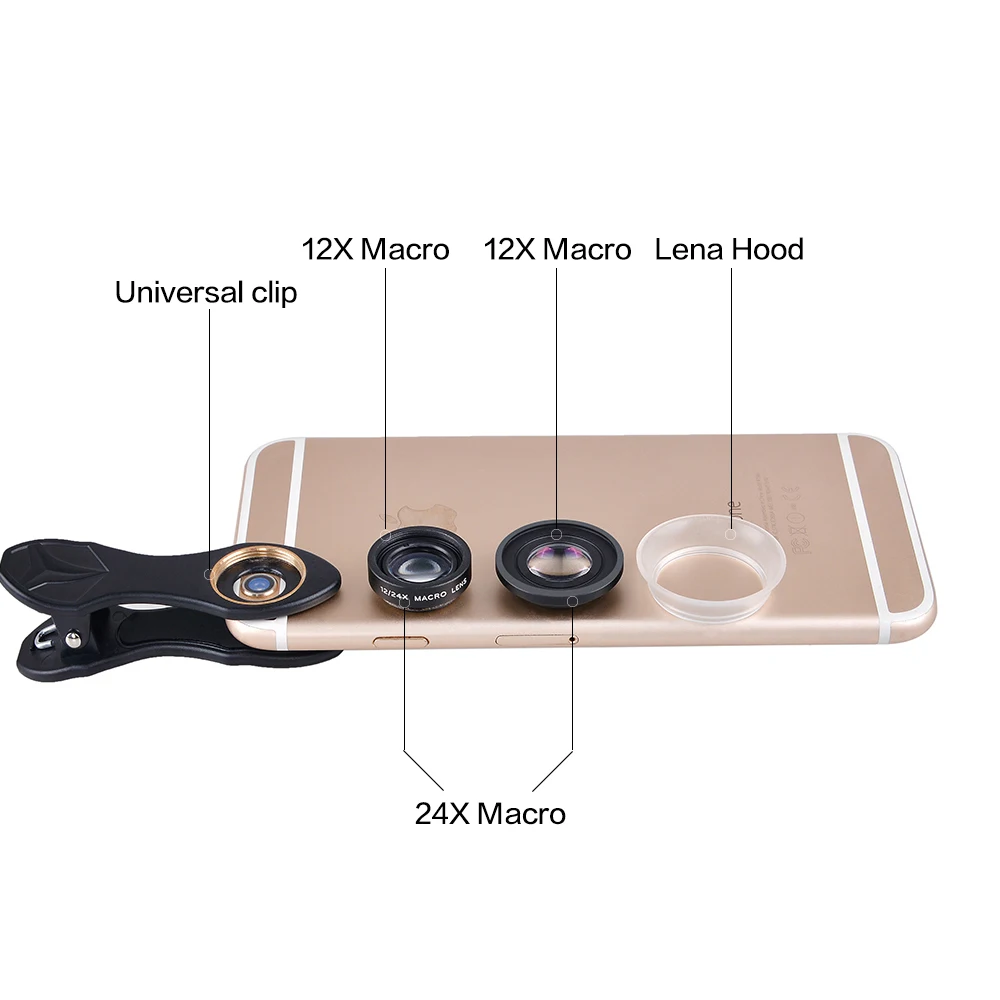 Apexel mobile phone lens Super Macro 12X 24X camera Lenses for iPhone x 7 8 PLUS Xiaomi Samsung note8  s8 S7 edge lens with clip