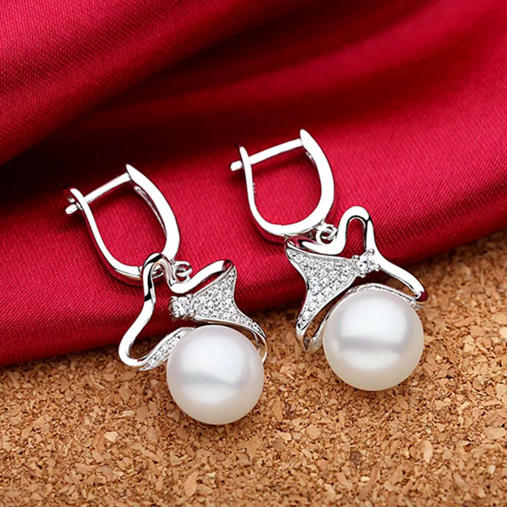 Sinya Drop Earrings Natural Freshwater Pearl 925 Sterling Silver Long Hoop Earring Fashion Women Jewelry