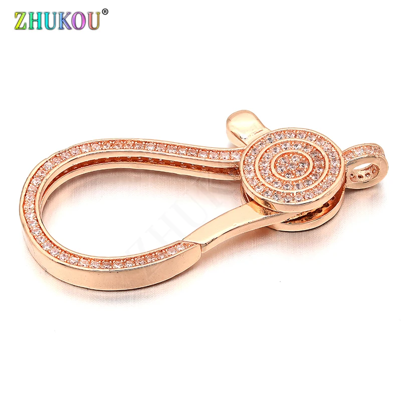 24*50mm Brass Cubic Zirconia Lobster Clasps Hooks for Diy Jewelry Findings Accessories, Mixed Color, Hole: 3.5mm, Model: VK62