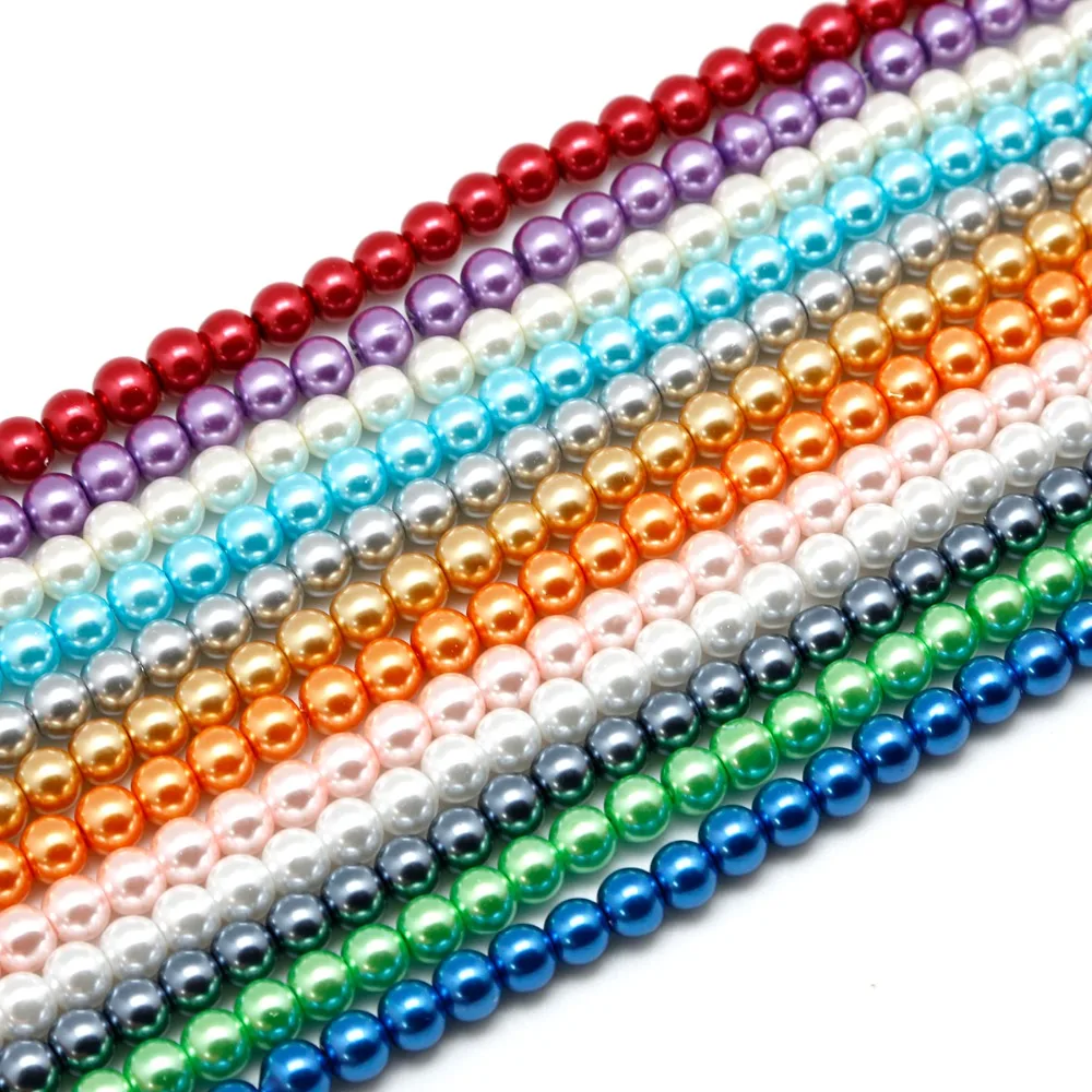 Hot Round 4 6 8 10mm Pearl Glass Beads 20-100pcs/Lot Spacer Loose Beads for Women Making Jewelry Findings Mix 13Colors Beads DIY