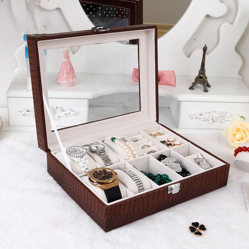 

free shipping New style leather jewelry storage box men and women business Drawer style Four seats PU Leather watch box
