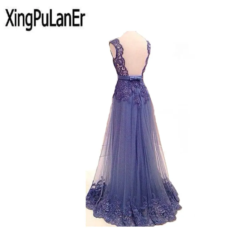 XingPuLanEr robe de soiree una línea cuello redondo Apliques de encaje con cuentas espalda abierta largo Formal vestidos de fiesta mujeres vestidos de noche