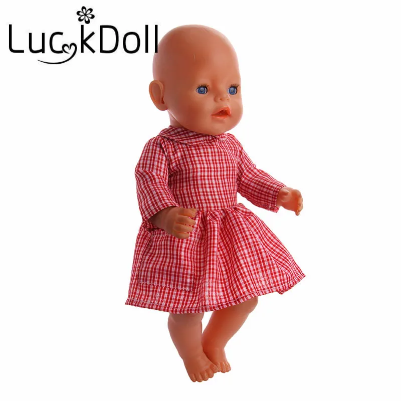 New Arrival Red Plaid Dress for 18-Inch American Doll, Best Gift for Children