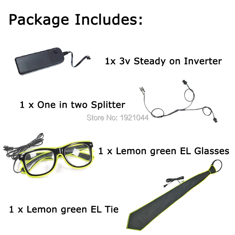 New Design EL Product Set EL Glowing Glasses + EL Luminous Tie Fashion Cool LED Light up Glasses Night Club Costume Props