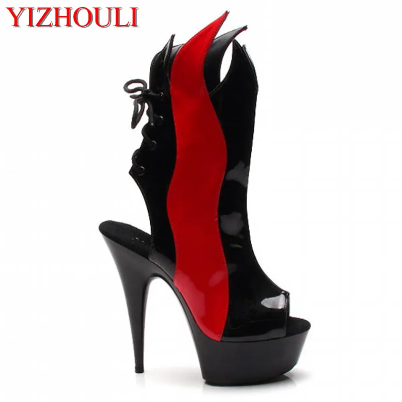 

Fashion PU Leather Cool Boots 15cm High-Heeled Shoes Female Sandals Unusual High Heel Shoes Classics 6 Inch Black Ankle Boots