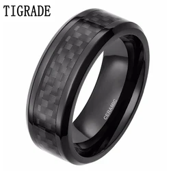 TIGRADE 6/8mm Men's Black Rings Carbon Fiber Inlay Ceramic Ring Wedding Band Dark Male Jewelry Finger Band Unique anillo hombre