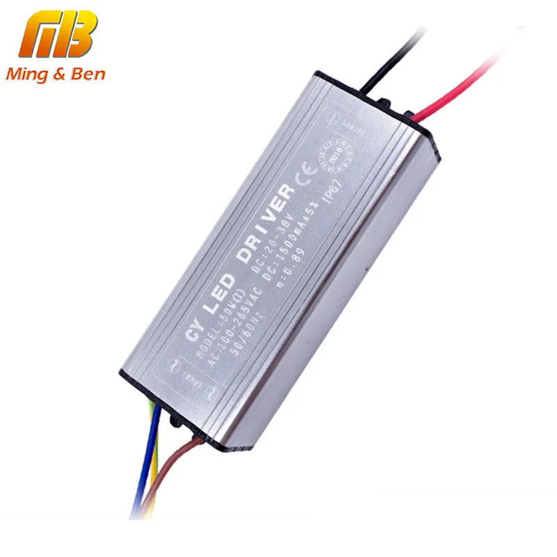 MINGBEN IP65 LED Driver 10W 20W 30W 50W 70W Convert AC85-265V to DC22-38V No Flicker DIY Power Supply for Flood Light Spotlight