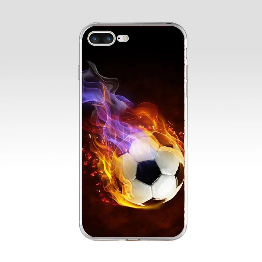 147SD   Fire Football Soccer Ball Soft TPU Silicone Cover Case For Apple iPhone 6 6s 7 8 plus Case