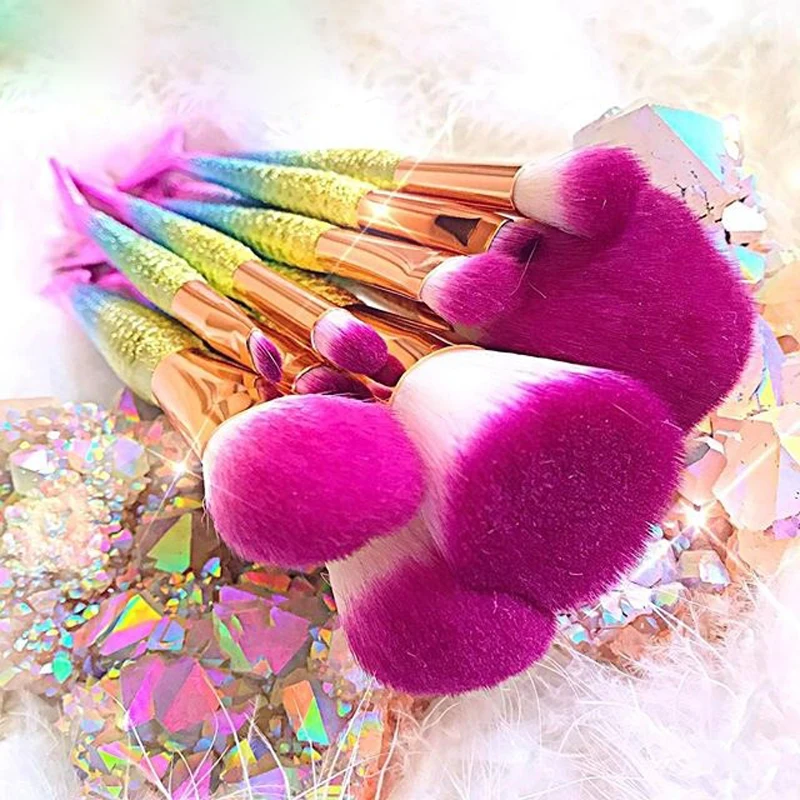 10PCS Mermaid Shape Makeup Brush Fish Scale Foundation Powder Eyeshadow Unicorn Makeup Brushes Contour Blending Cosmetic Brushes