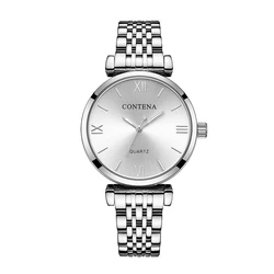 CONTENA Women Watch Fashion Simple Top Brand Luxury Silver Watch Stainless Steel Ladies Watch Clock reloj mujer zegarek damski