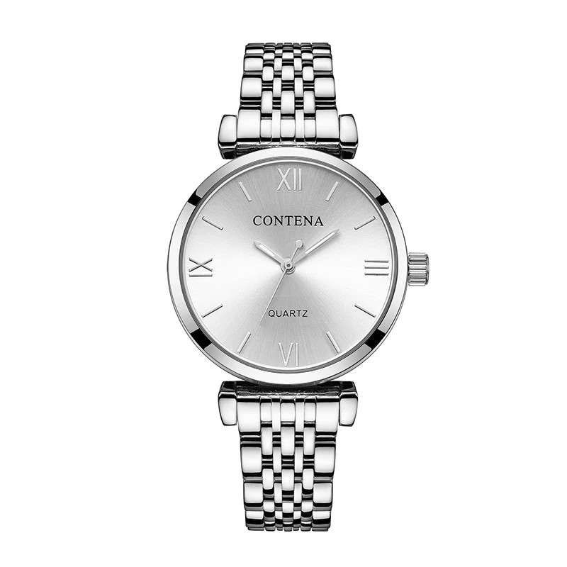 CONTENA Women Watch Fashion Simple Top Brand Luxury Silver Watch Stainless Steel Ladies Watch Clock reloj mujer zegarek damski