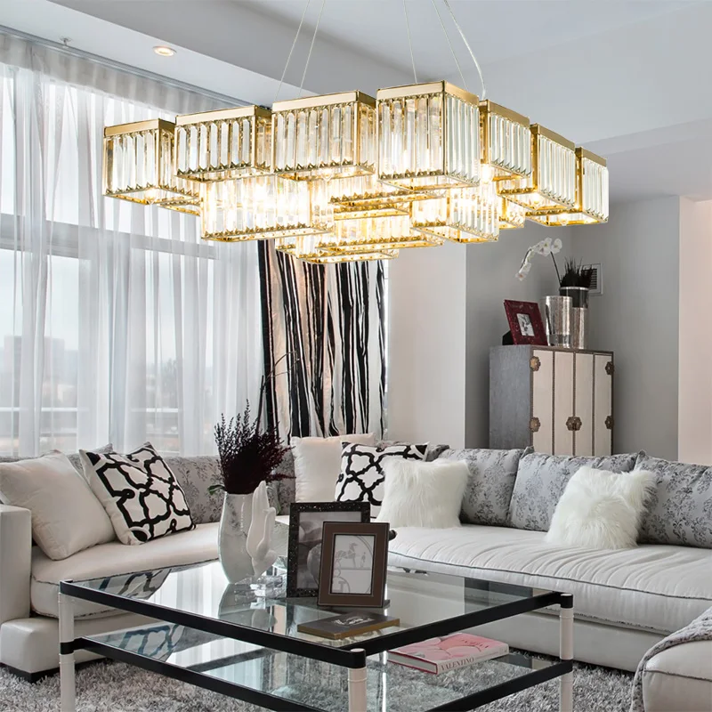 New crystal chandelier living room light luxury designer crystal lamp restaurant square profile multi-level lights