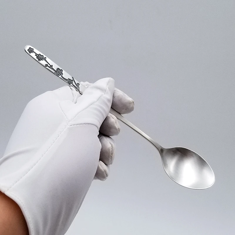 S999 sterling silver handmade coffee spoon dessert, ice cream, teaspoon picnic kitchen accessories