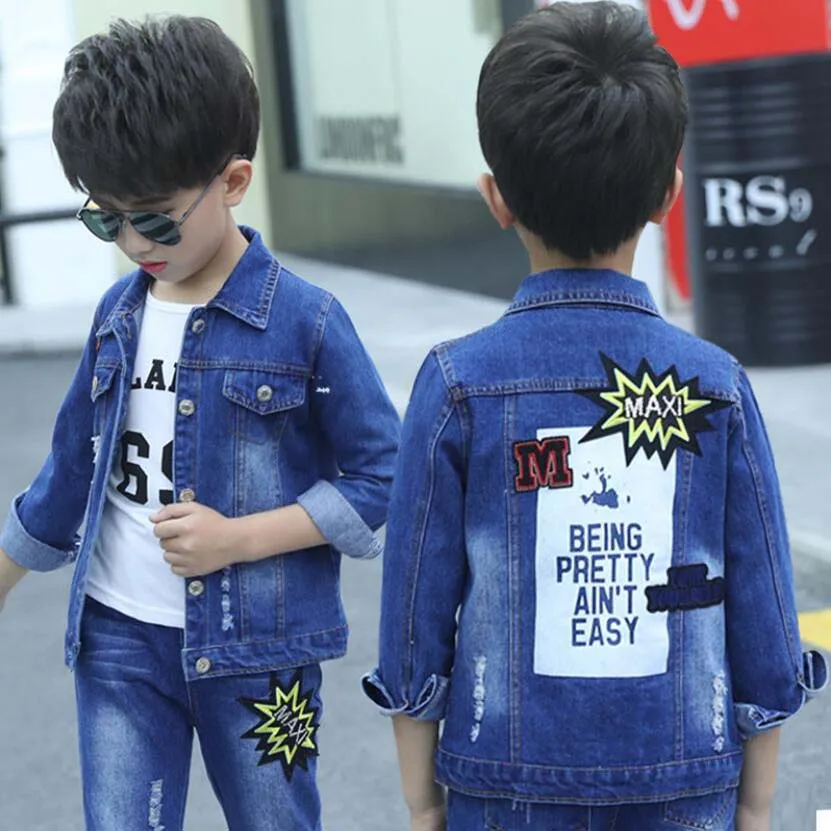 Kids Clothes Boys Girls Denim Clothing Sets Chidlren Cartoon Flowear Warm Jacket Kids Jeans Teenage Active Costume Sets Pants