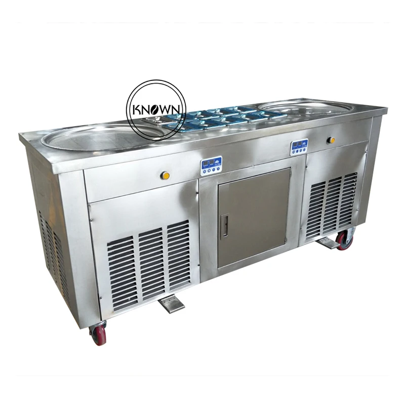 Stainless Steel Double Round Flat Pan Fruit Fried Ice Cream Roll Machine Frying Ice Cream Roller Machine