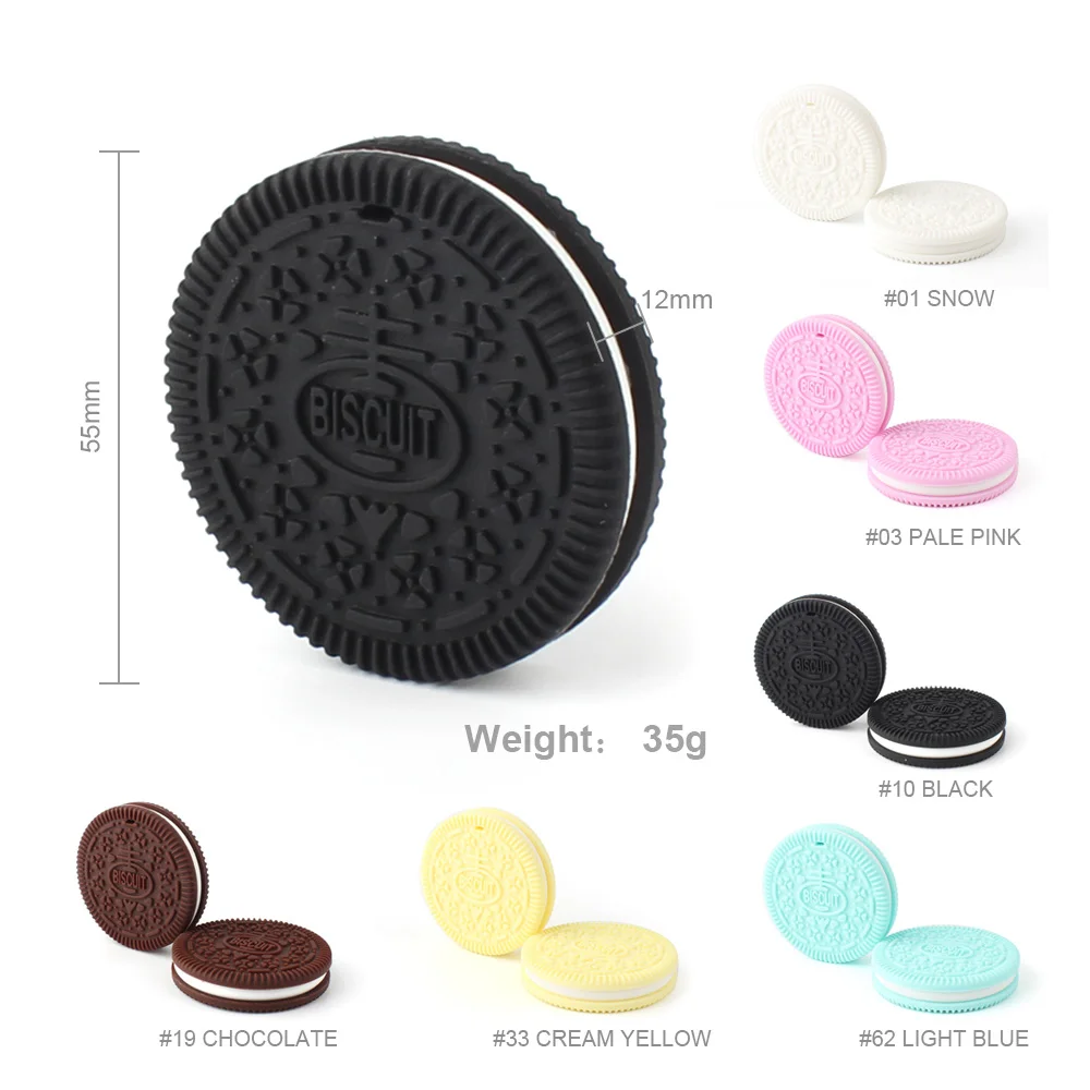 1Pc Biscuits Baby Silicone Teether Food Grade OREO DIY Baby Chew Necklace Teething BeadToys Teether Pacifier chains Holder Chain