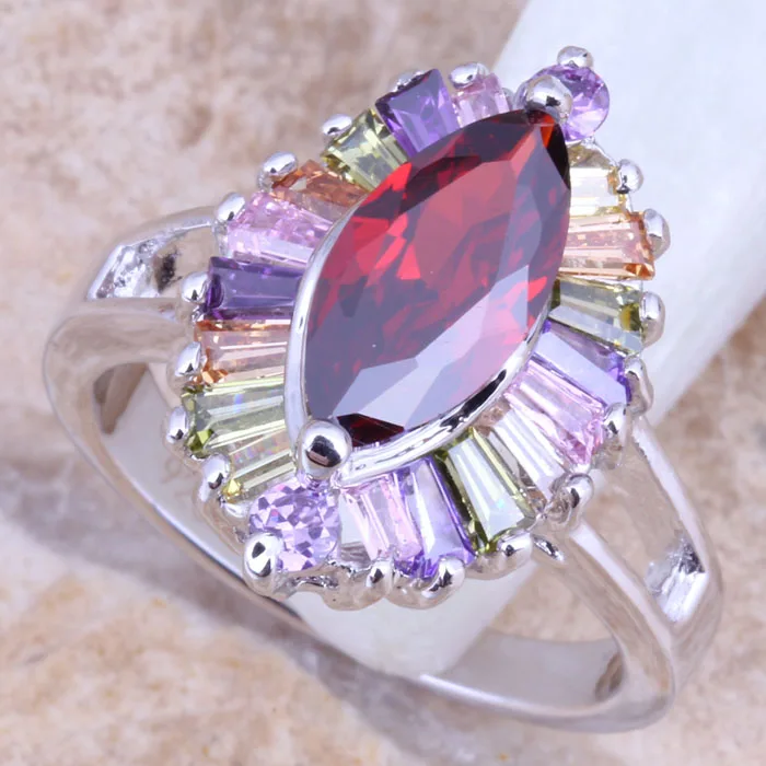 Glamorous Multicolor Multigem Silver Plated  Women's Ring Size 6 / 7 / 8 / 9 R1415